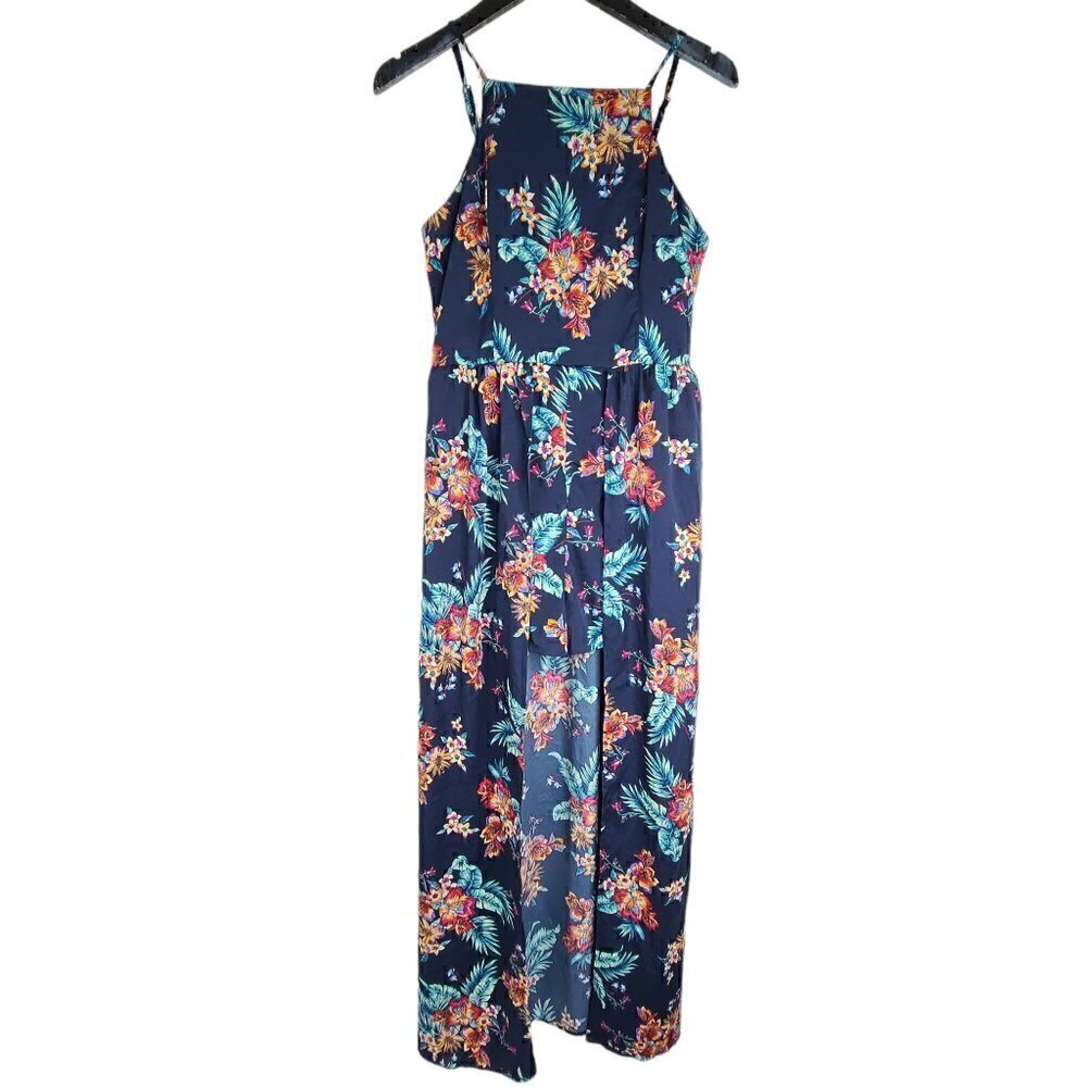 Band Of Gypsies Navy Blue Floral Halter Romper Maxi Dress